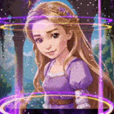 a cartoon of a girl with long blonde hair and a purple dress