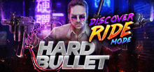 a man is holding a gun in front of a sign that says `` hard bullet '' .