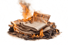 a stack of burning newspapers with one that says ' washington post '