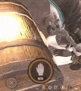 a screenshot of a video game with a hand icon and a x
