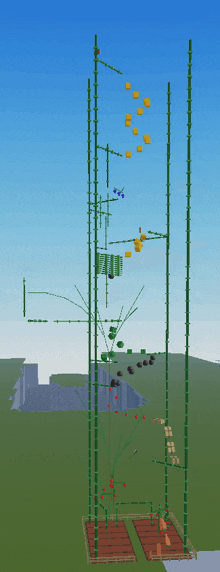 a computer generated image of a very tall building with a blue sky in the background