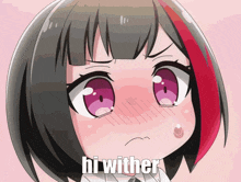 a picture of a girl with the words hi wither written on it