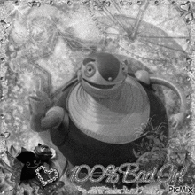 a black and white photo of a turtle with the words 100 % bad girl on the bottom