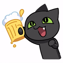 black cat green eyes cheers beer