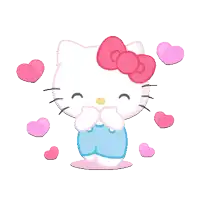 a pink hello kitty with hearts around her