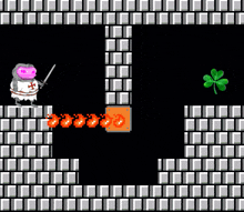 a video game shows a knight with a sword and a clover