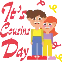 a boy and a girl are standing next to each other with the words it 's cousins day