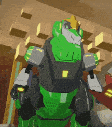 a green robot with a yellow star on his head