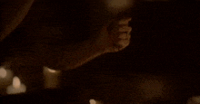 a person is holding a candle in a bowl in front of a row of lit candles .