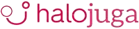 a logo for halojuga is displayed in red on a white background