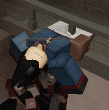 a cartoon character is laying on the ground with a sword in his hand