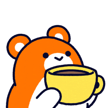 a cartoon of a bear holding a yellow cup