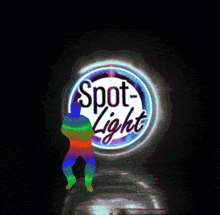 a man stands in front of a neon sign that says spot light