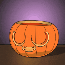 a cartoon drawing of a pumpkin with a face carved in it