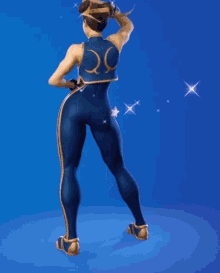 a woman in a blue outfit has the number 20 on the back of her top