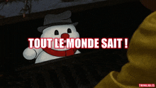 a picture of a snowman with the words tout le monde saiti on the bottom