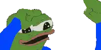 a cartoon of a green frog with a blue ribbon around his neck .