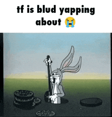 bugs bunny is crying while holding a hammer in his hand