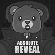 a teddy bear with the words absolute reveal behind it