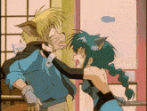a man with a cat ear is being attacked by a woman