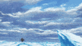 a bald man is looking up at a cloudy sky