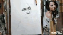 a drawing of a woman 's face is being made by animatica
