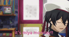 a girl in a white hat is saying it 's monday