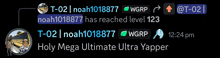 a screenshot of a text message between t-02 and noah101887