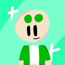 a cartoon drawing of a person with green eyes