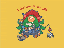 a cartoon drawing of a monster with cats and the words " i just want to pat cats "