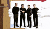 a group of men standing next to each other with their arms crossed holding a piece of paper