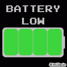 a red battery with the words battery low written on it