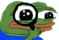 a frog is looking through a magnifying glass with big eyes