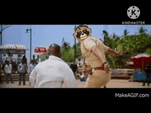a video of a police officer with a raccoon mask on his face is being made on kinemaster