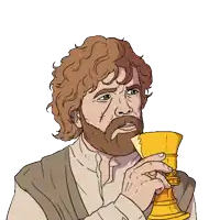 a man with a beard is holding a golden cup