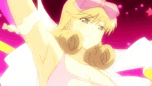 a cartoon character with blonde hair and a pink bow on her head