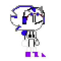 a pixel art of a sonic the hedgehog wearing sunglasses and purple shoes