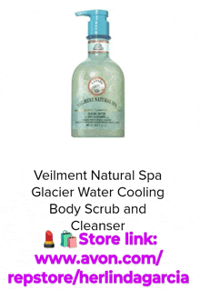 veilment natural spa glacier water cooling body scrub and cleanser store link www.avon.com/ repstore/herlindagarcia