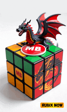 a rubik 's cube with a dragon on top of it that says rubix now