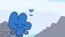 a blue cartoon character with his eyes closed and a speech bubble on his head