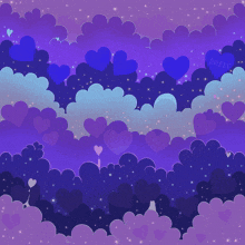 a purple and blue background with hearts and stars and a watermark that says angelx