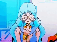 a cartoon of a woman with blue hair and a bracelet on her wrist is titled ladydynamitez