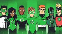 a group of green lanterns are standing in a row