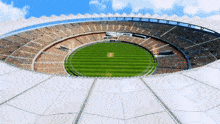 an empty stadium with a few people watching a soccer game