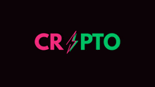 a pink and green logo for crypto with a lightning bolt on a black background