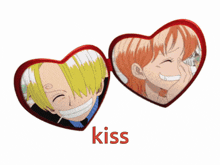 a couple of hearts with the word kiss on the bottom right