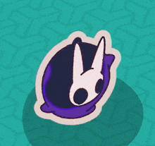 a cartoon drawing of a rabbit with a purple hood