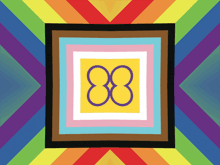 a rainbow colored background with a square with the number 88 on it
