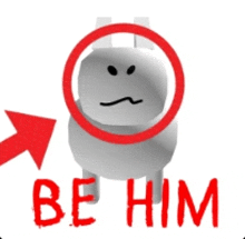 a white rabbit with a red circle around its head and the words be him below it