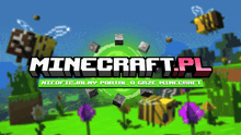an advertisement for minecraft.pl shows bees flying around a green field